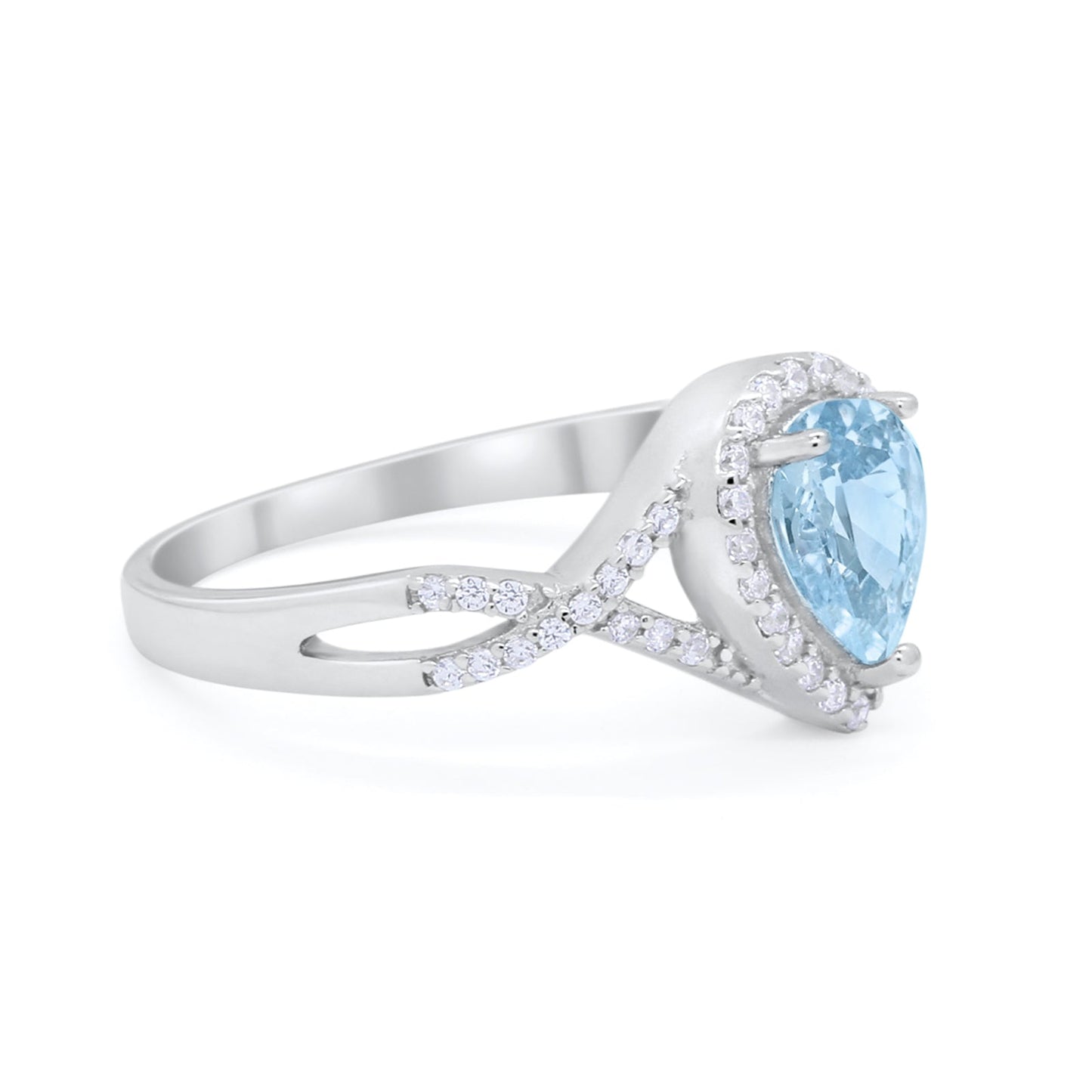 Teardrop Infinity Round Simulated Aquamarine CZ Wedding Promise Ring