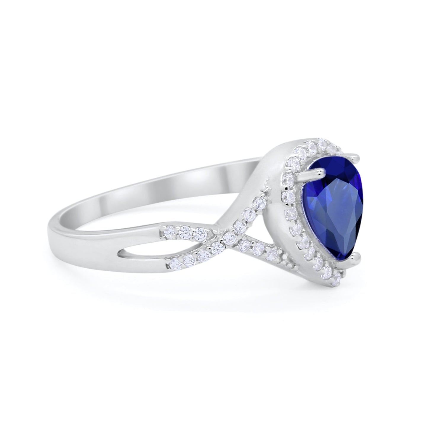 Teardrop Wedding Promise Ring Infinity Round Simulated Blue Sapphire CZ