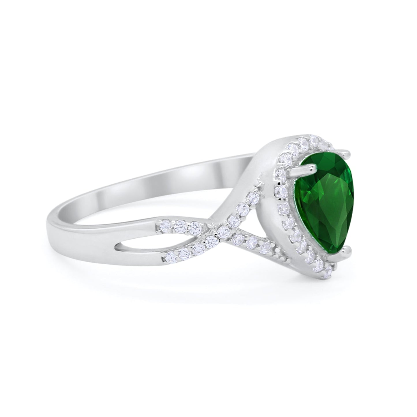 Teardrop Wedding Promise Ring Infinity Round Simulated Green Emerald CZ