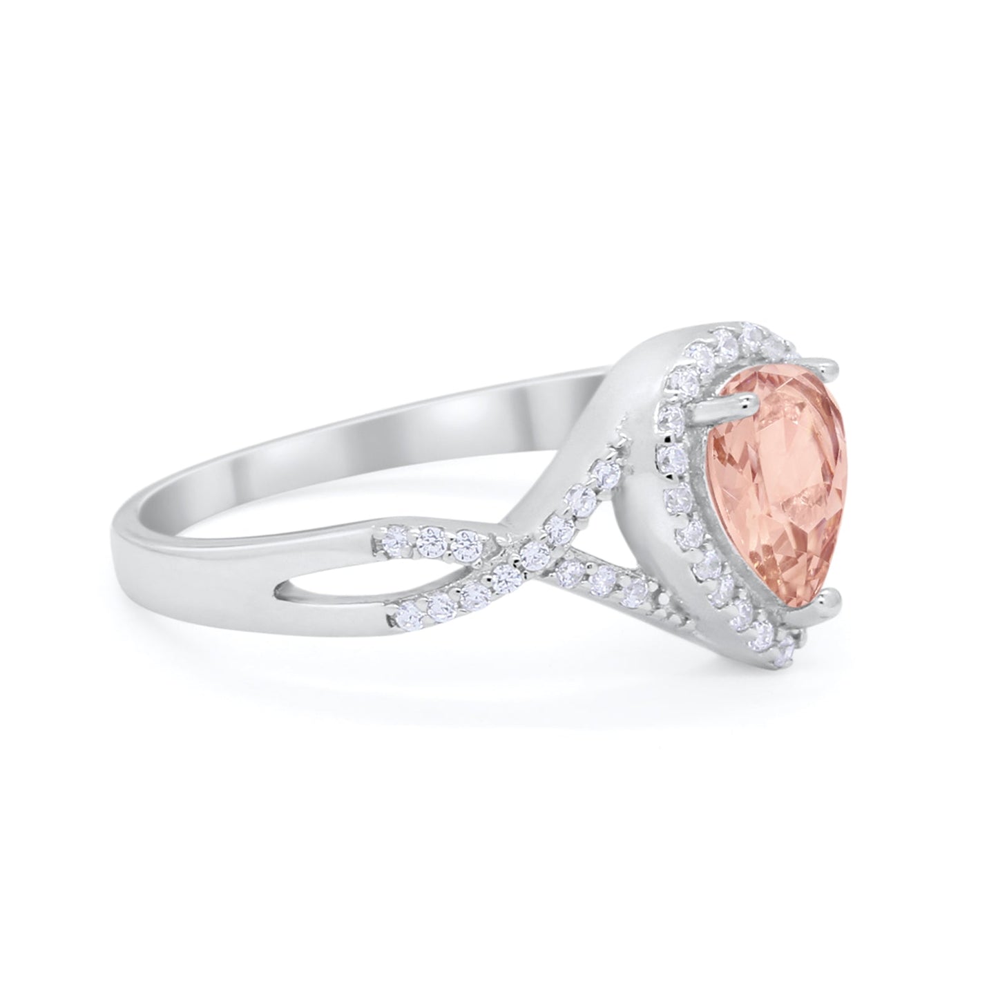 Teardrop Wedding Promise Ring Infinity Round Simulated Morganite CZ