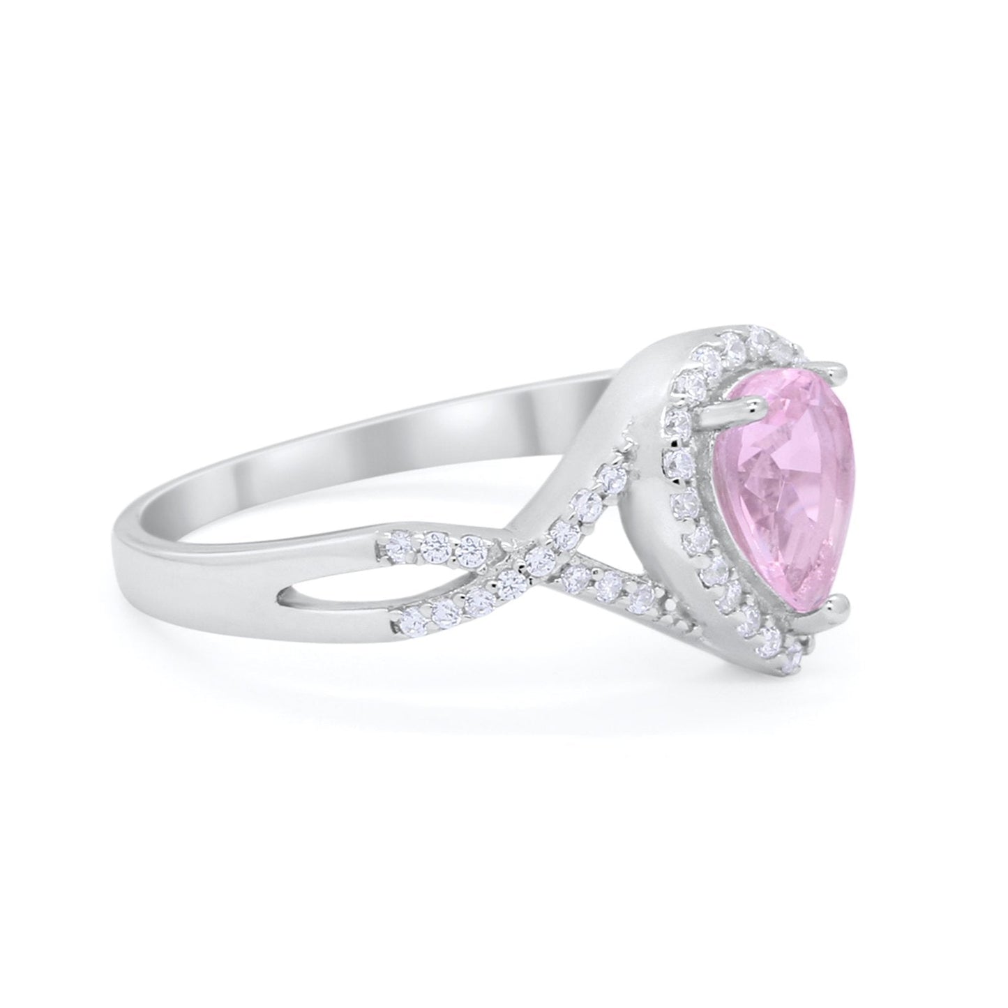 Teardrop Wedding Promise Ring Infinity Simulated Pink Morganite CZ