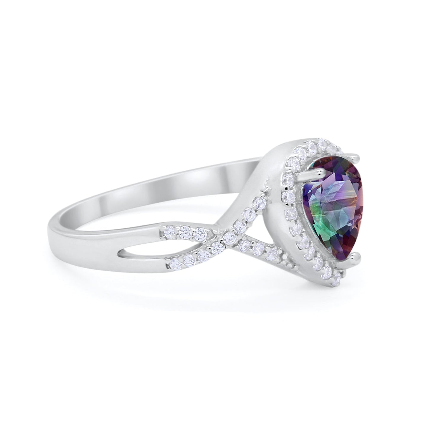 Teardrop Simulated Rainbow CZ Wedding Promise Ring