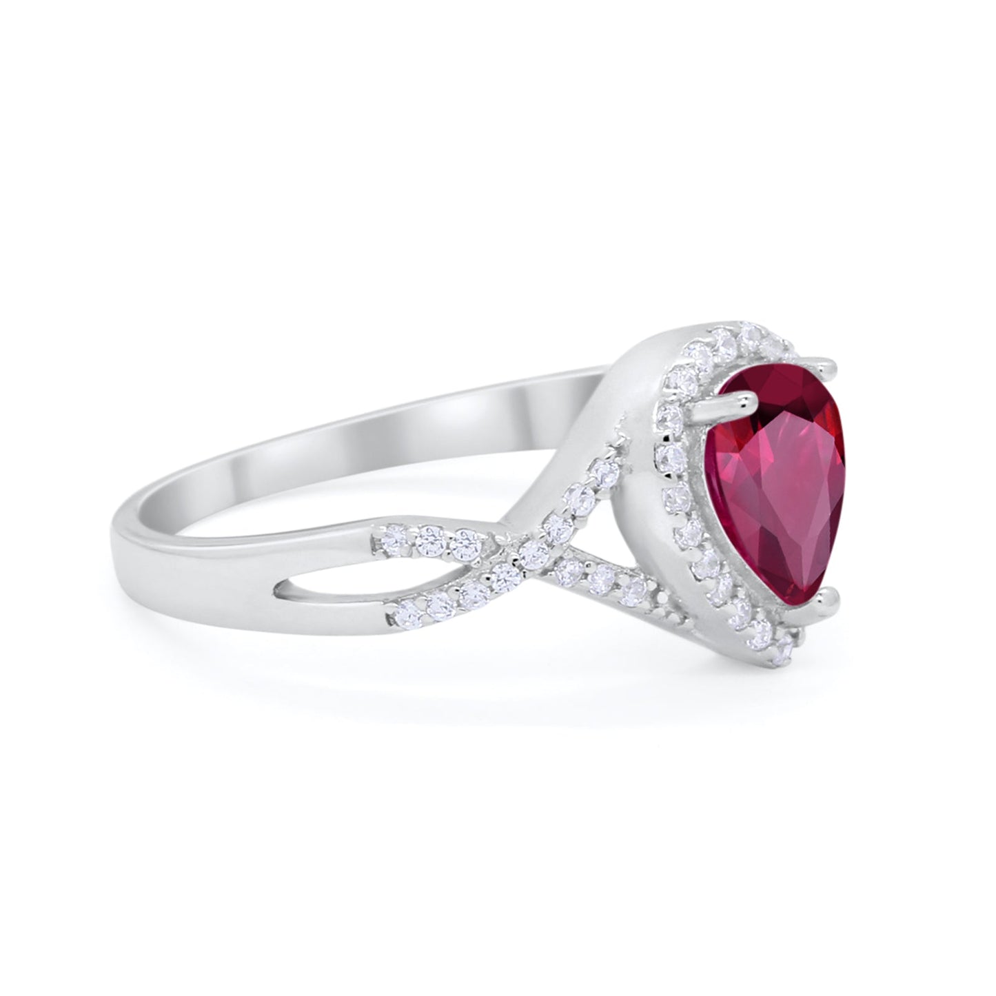 Teardrop Wedding Promise Ring Infinity Round Simulated Ruby CZ