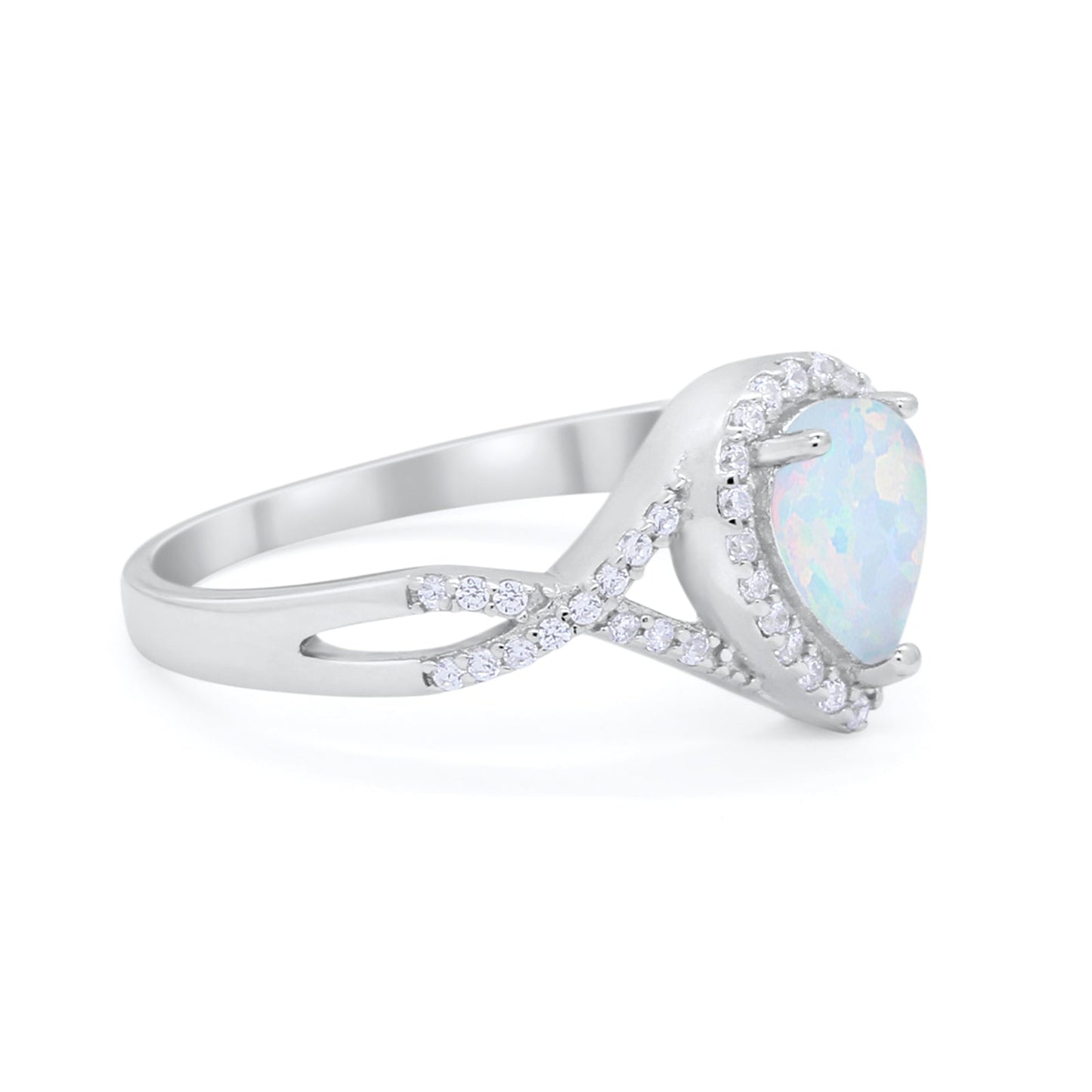 Teardrop Wedding Promise Ring Infinity Round Lab Created White Opal