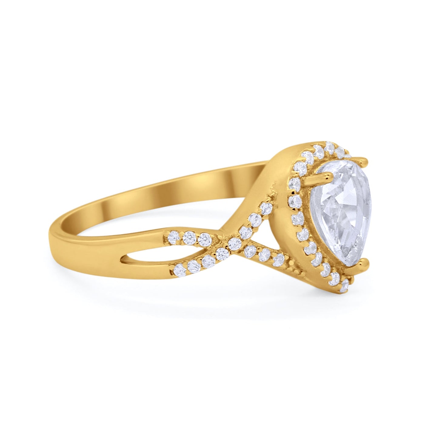 Teardrop Wedding Promise Ring Round Yellow Tone, Simulated CZ