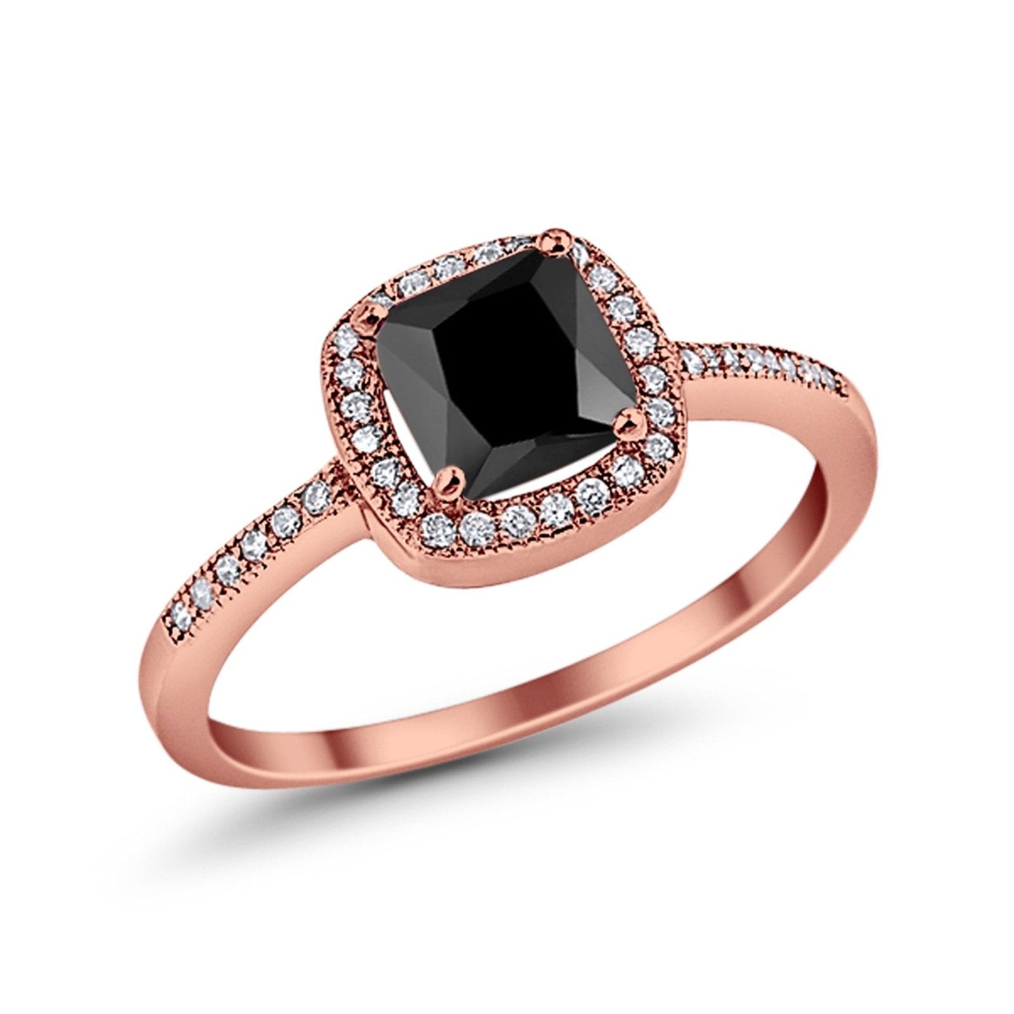 Halo Accent Engagement Ring Rose Tone, Simulated Black CZ