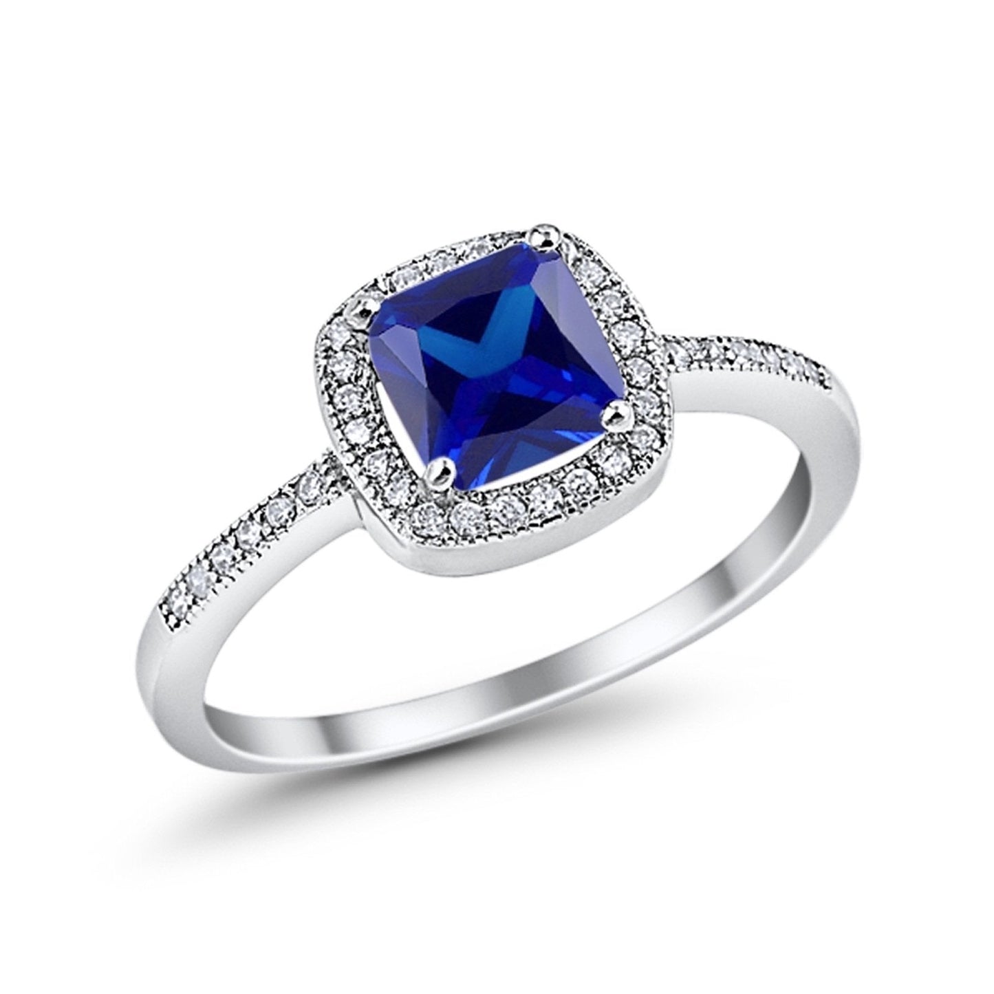 Halo Accent Engagement Ring Simulated Blue Sapphire CZ