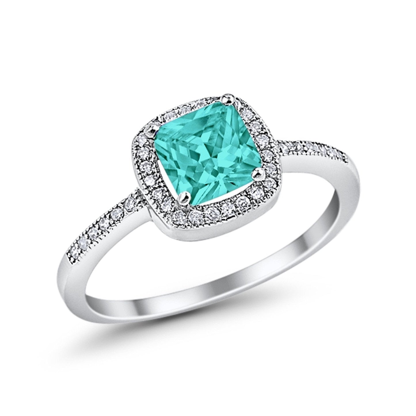 Halo Accent Engagement Ring Simulated Paraiba Tourmaline CZ