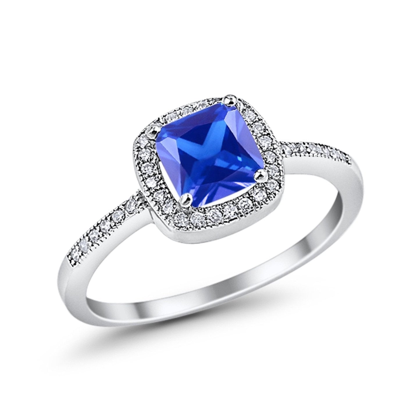 Halo Accent Engagement Ring Simulated Tanzanite CZ