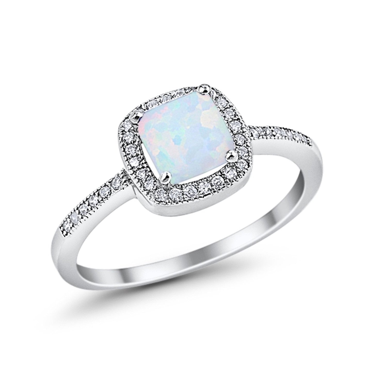 Halo Accent Engagement Ring Lab Created White Opal