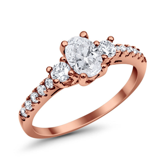 Accent Oval Rose Tone, Simulated Cubic Zirconia Wedding Ring