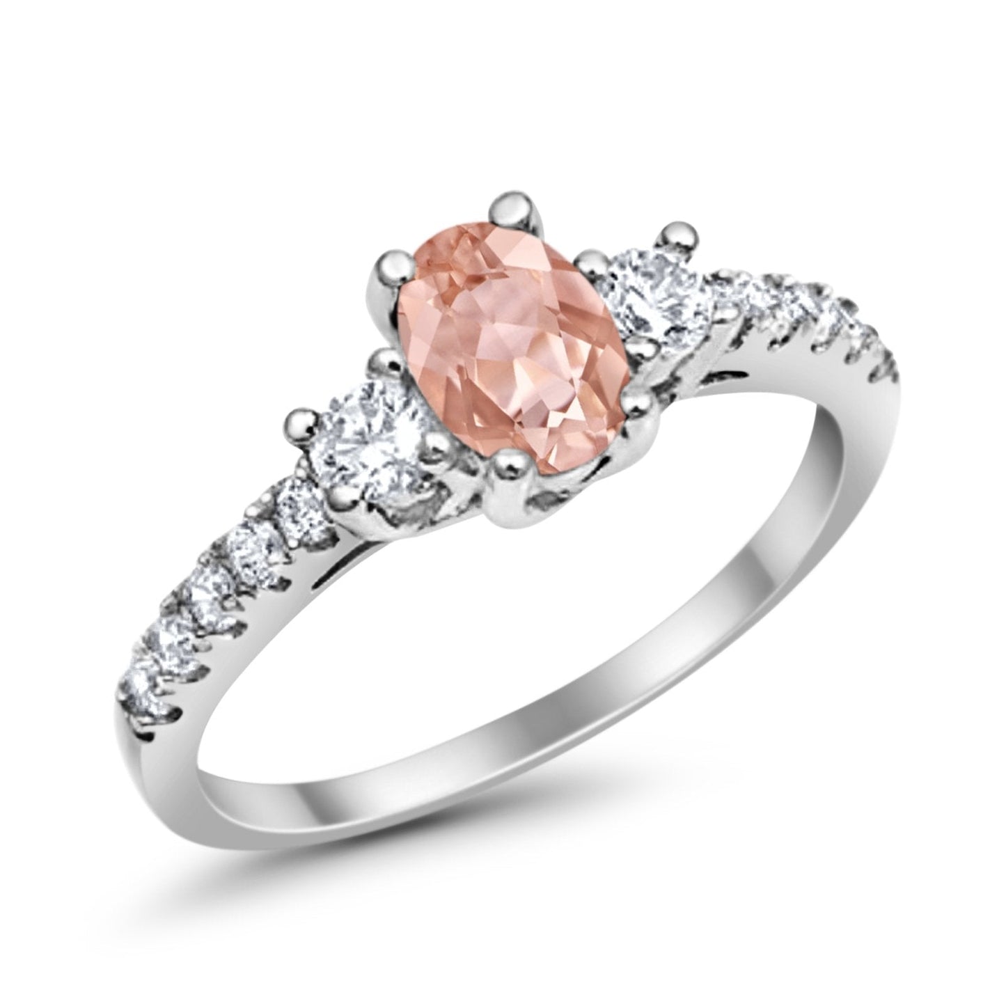 Accent Oval Simulated Morganite CZ Wedding Ring