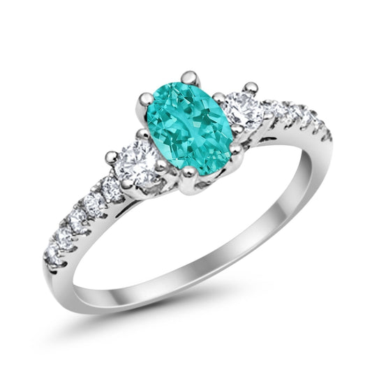 Accent Oval Simulated Paraiba Tourmaline CZ Wedding Ring