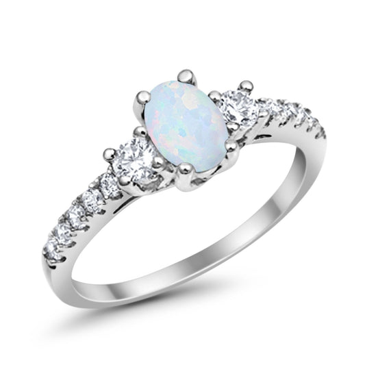 Oval Lab Created White Opal Round Ring