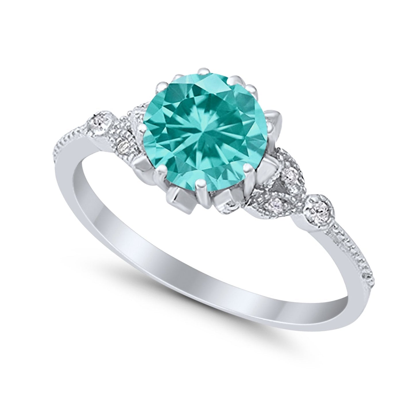 Art Deco Fashion Ring Round Simulated Paraiba Tourmaline CZ