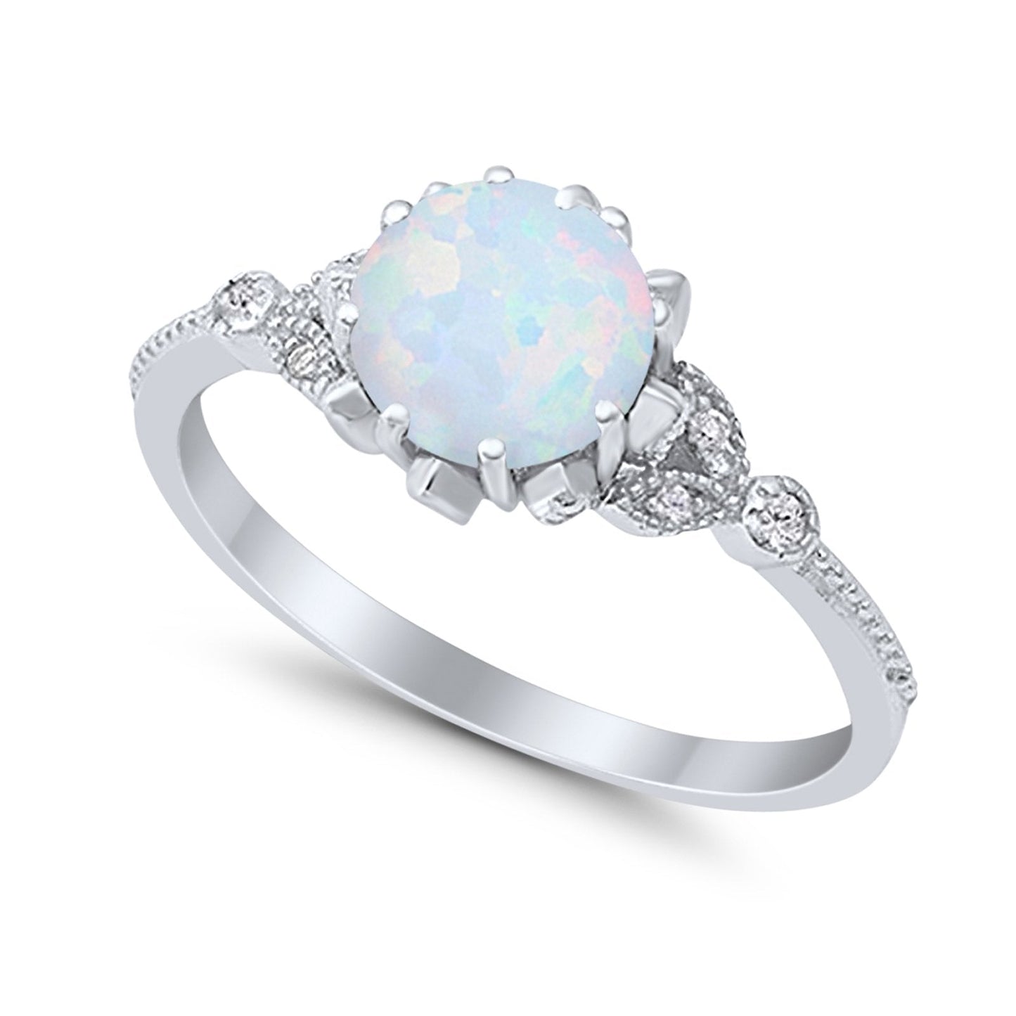 Art Deco Design Fashion Ring Lab Created White Opal