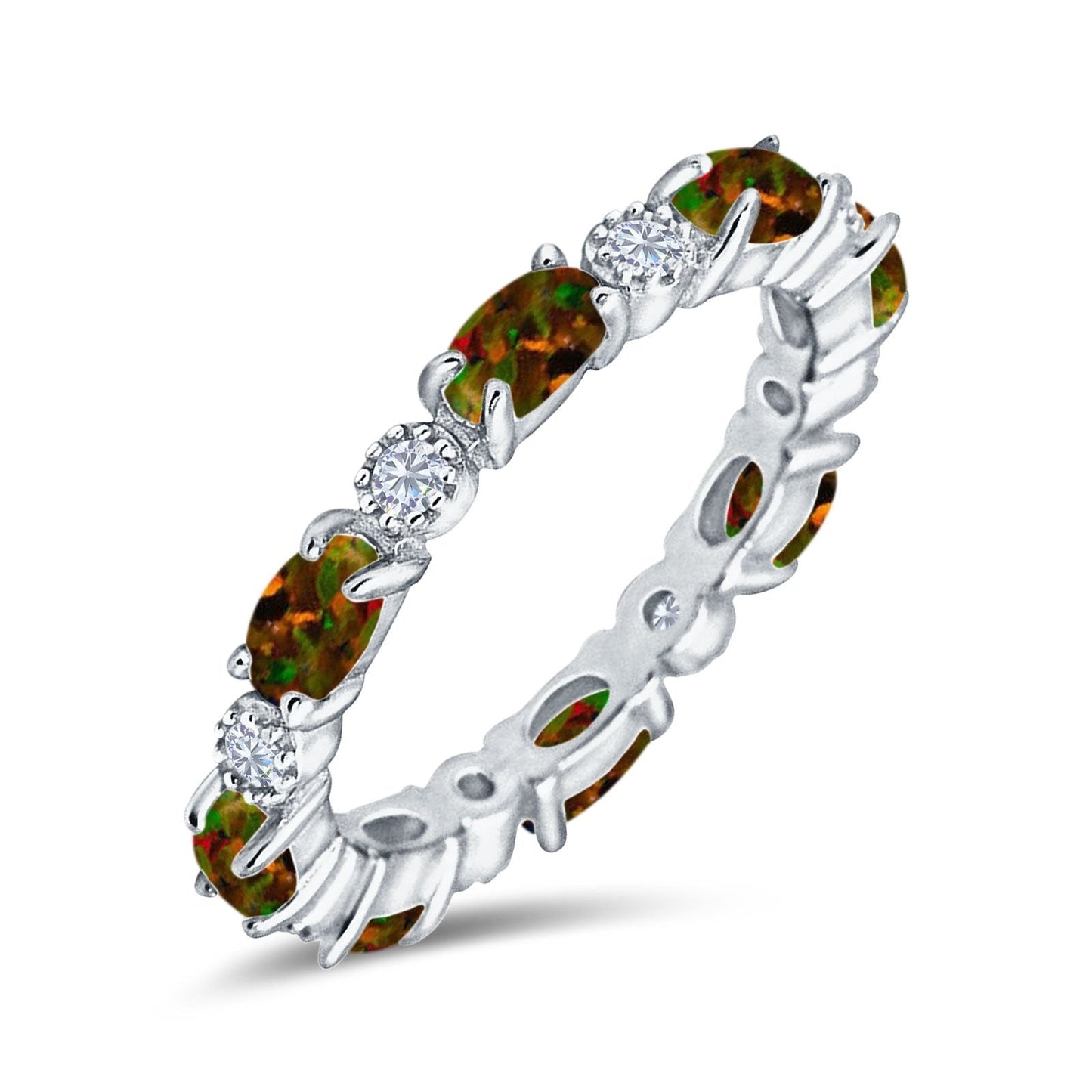 Full Eternity Stackable Band Ring Oval Lab Created Black Opal