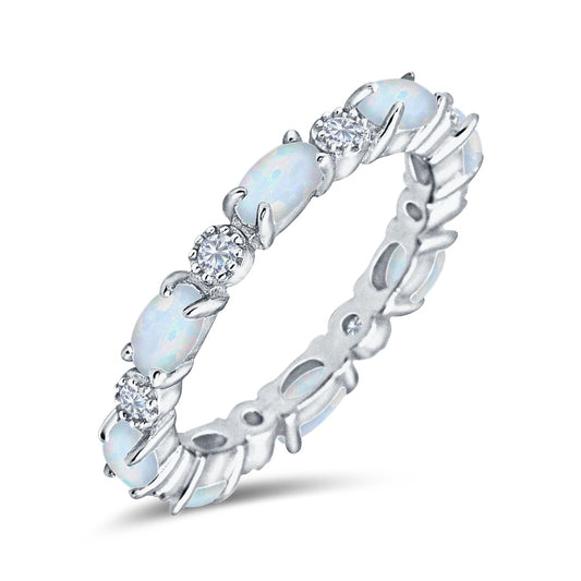 Full Eternity Stackable Band Ring Oval Lab Created White Opal