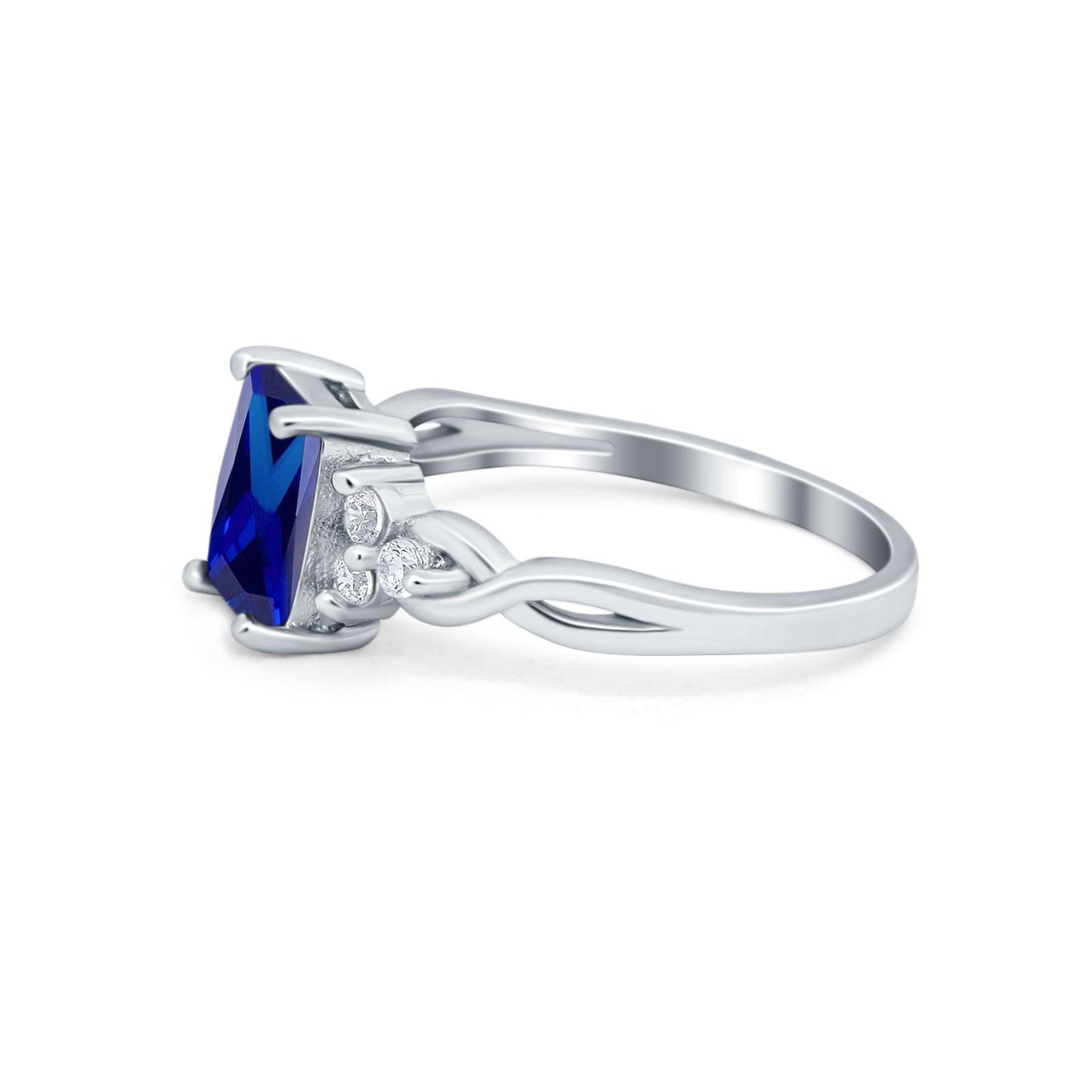 Emerald Cut Wedding Bridal Ring Simulated Blue Sapphire CZ