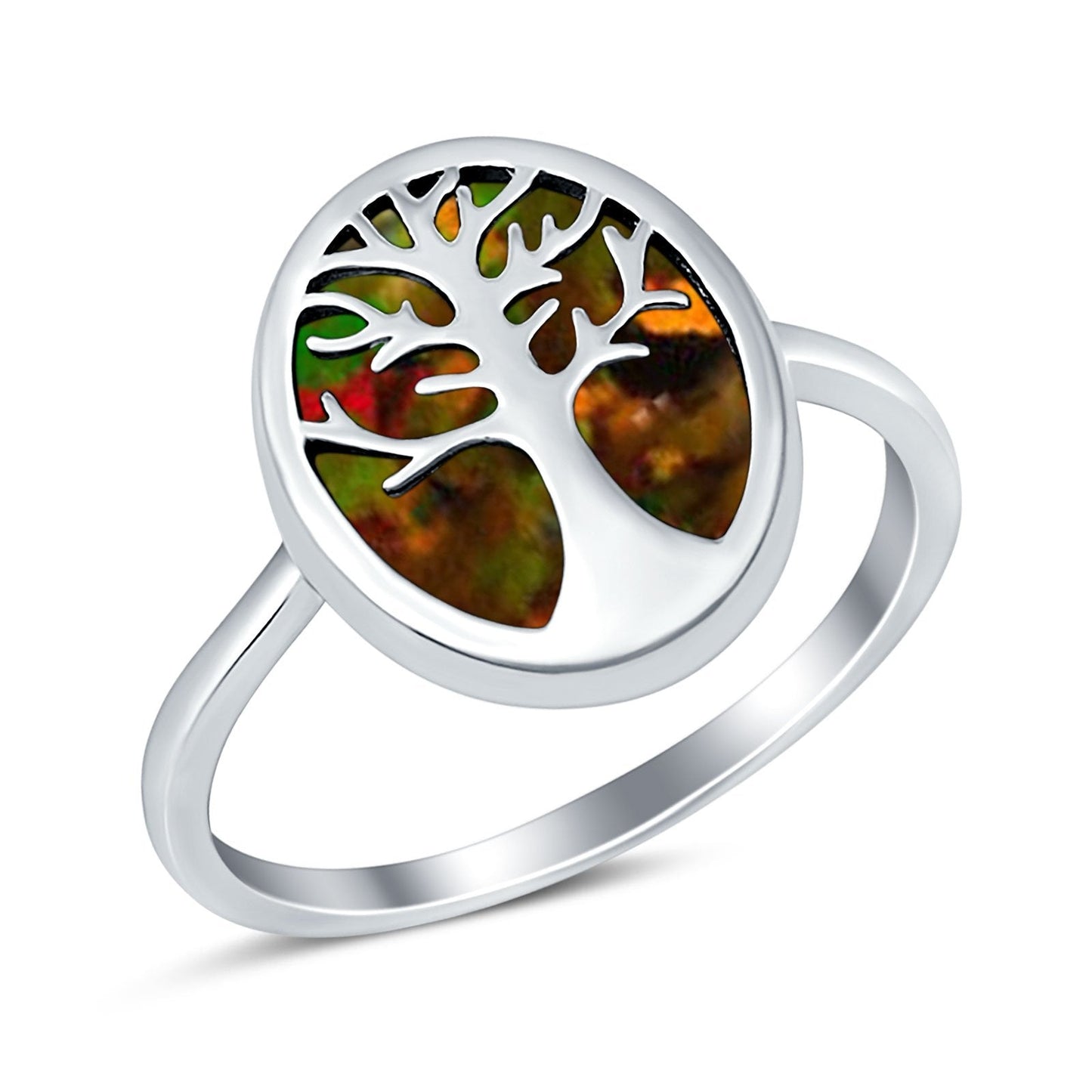 Oval Lab Created Black Opal Tree Of Life Ring