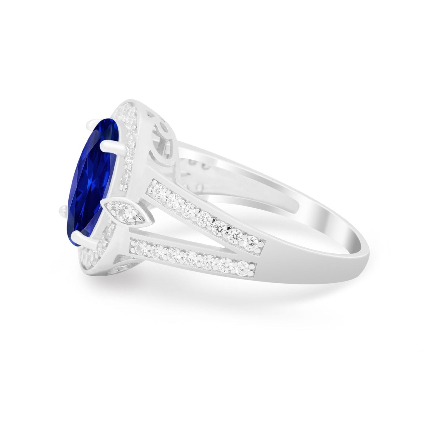 Art Deco Split Shank Engagement Bridal Ring Simulated Blue Sapphire CZ