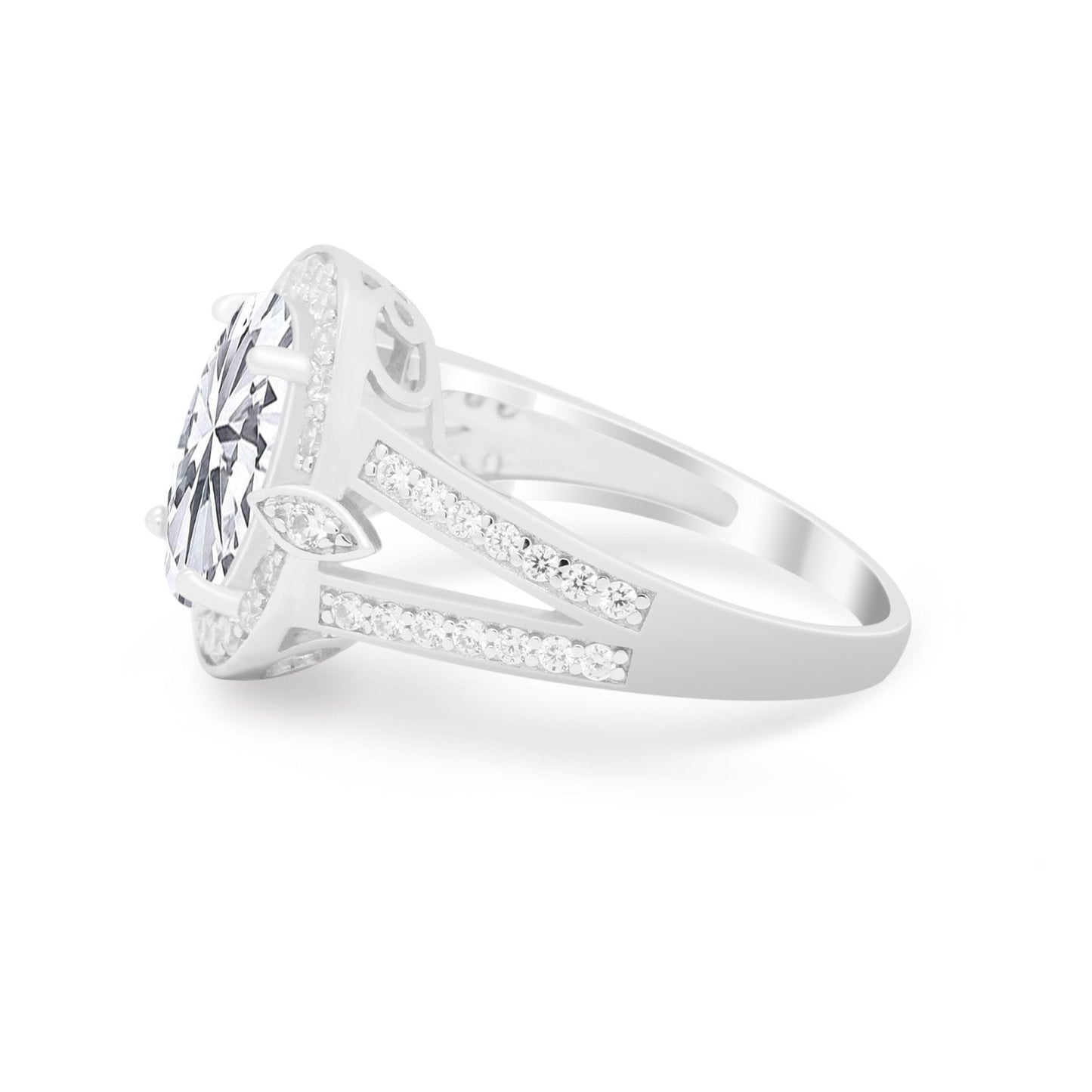 Art Deco Split Shank Engagement Bridal Ring Simulated Cubic Zirconia