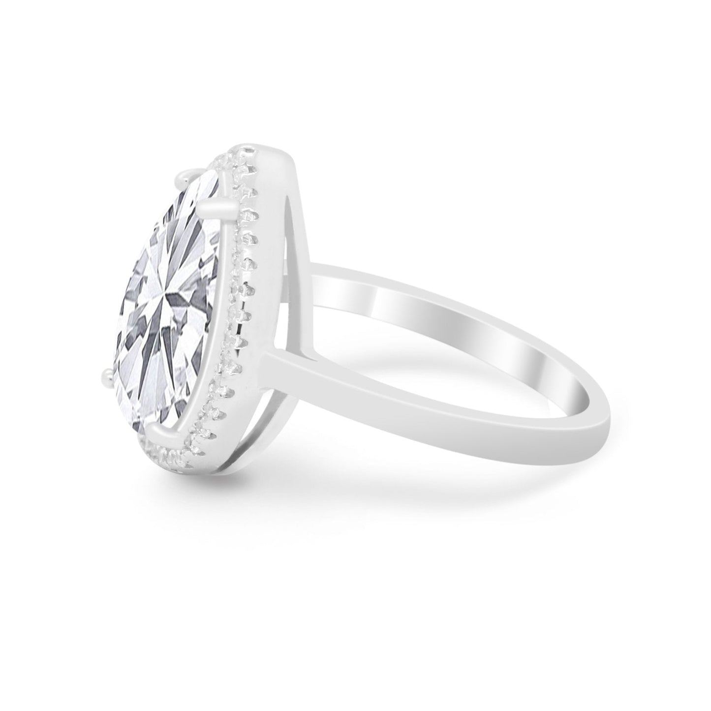 Halo Teardrop Wedding Ring Pear Simulated Cubic Zirconia