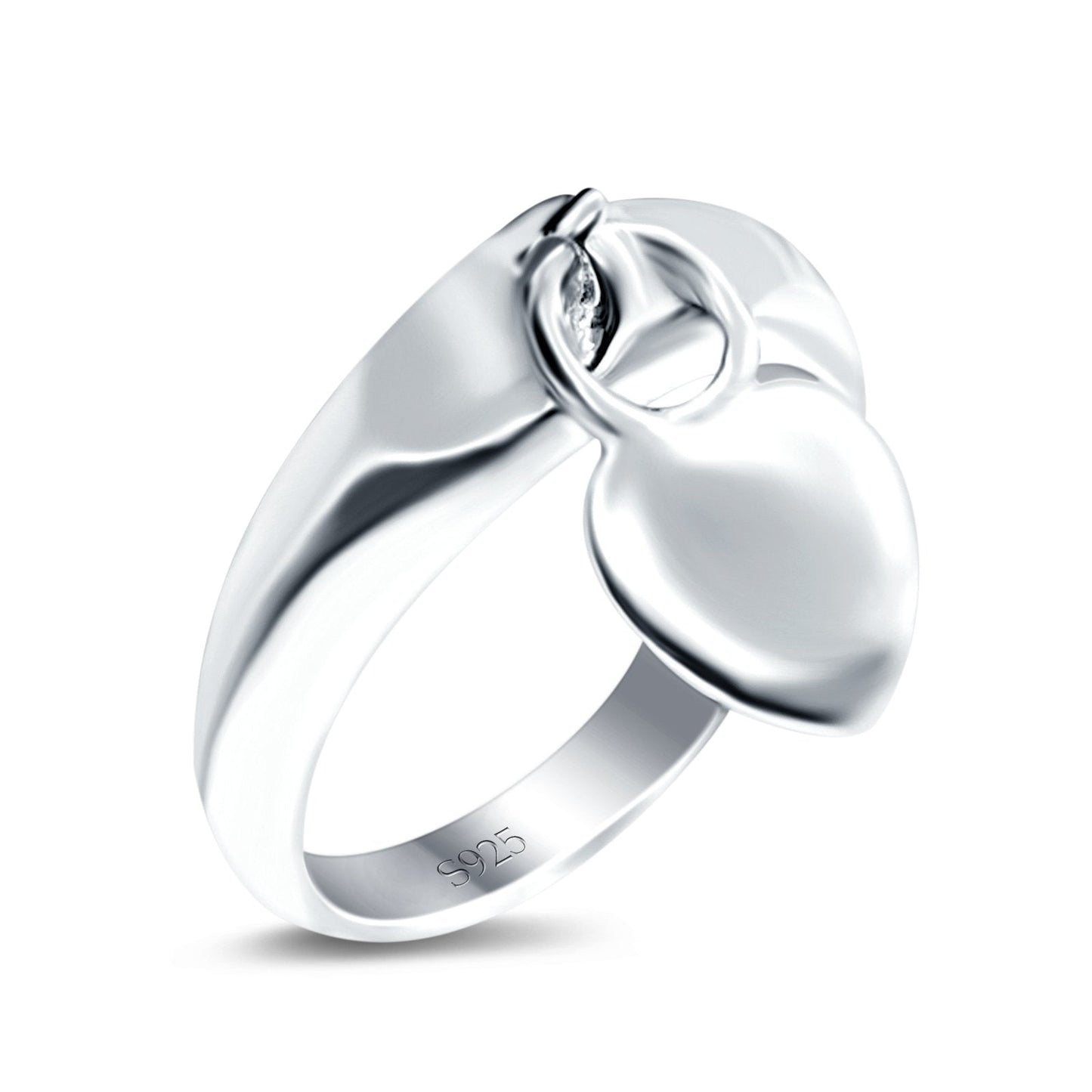 Heart Promise Charm Plain Ring Oxidized Band