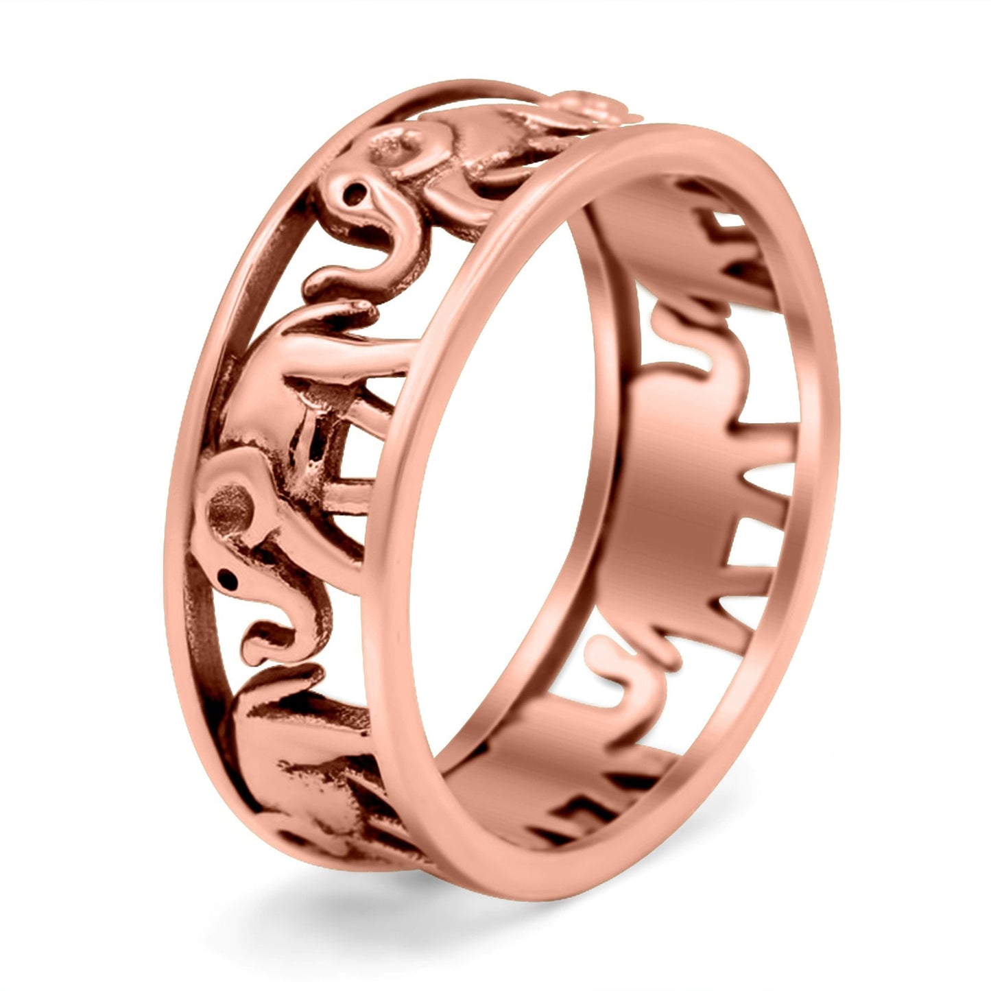 Elephant Oxidized Band Solid Rose Tone Thumb Ring (7mm)