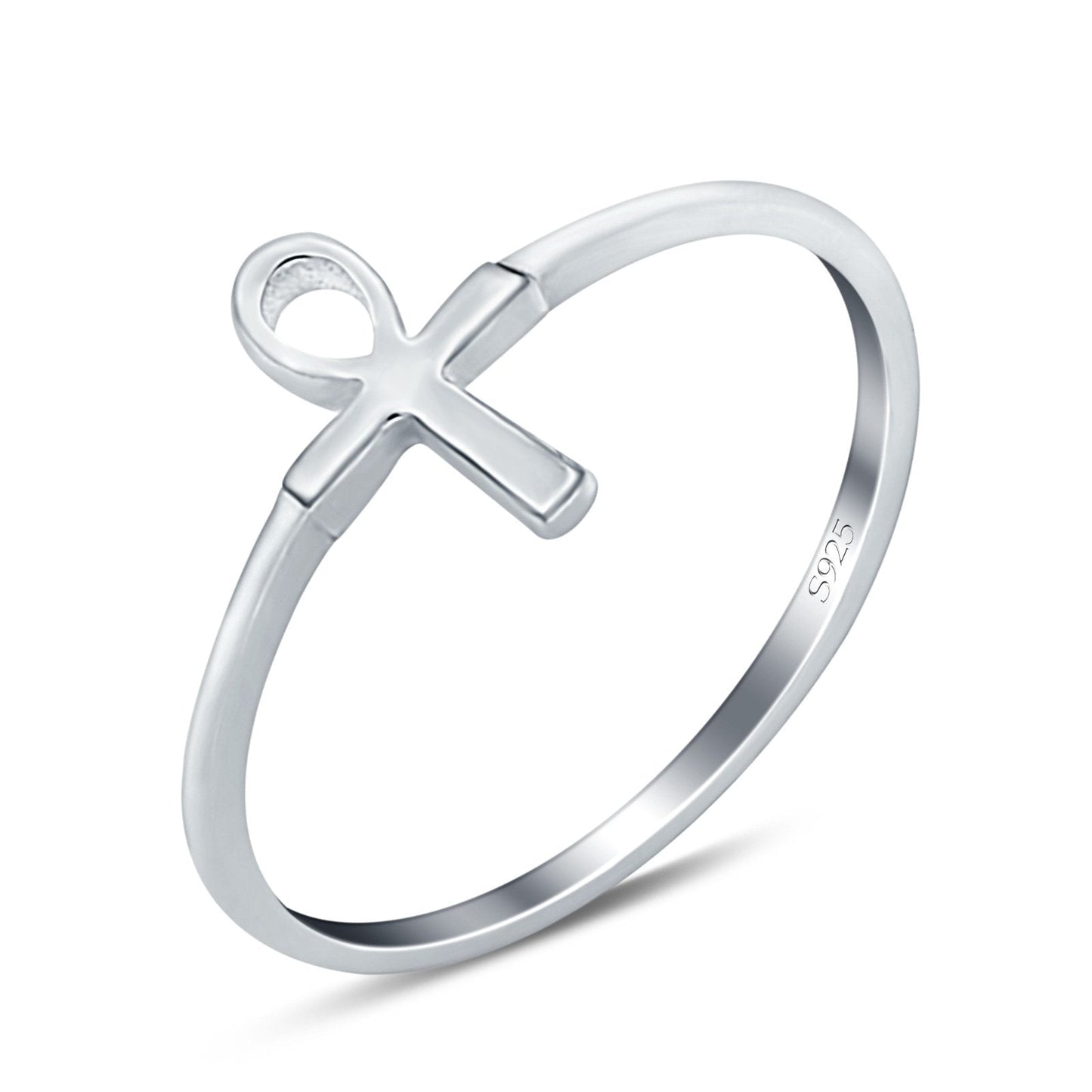 Ankh Band Rhodium Plated Ring (10mm)