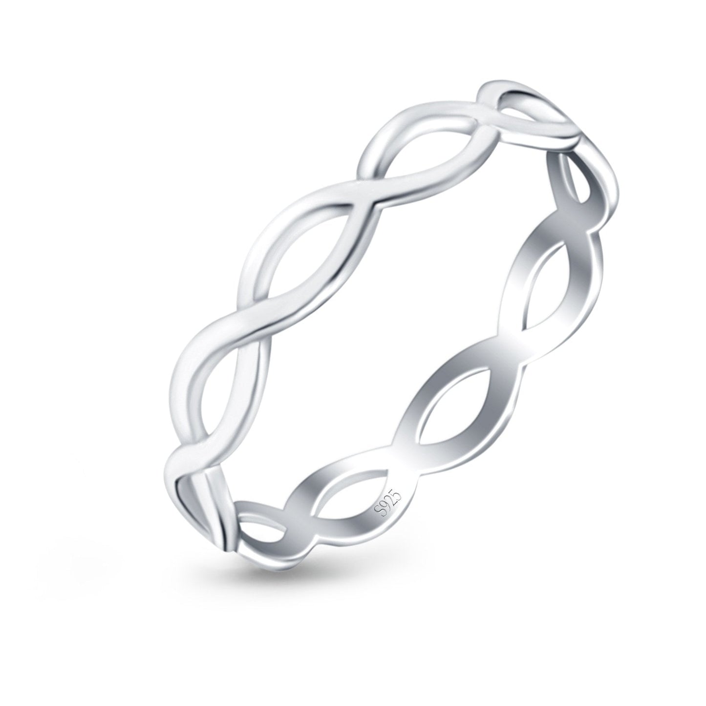 Full Eternity Infinity Braided Crisscross Rhodium Plated Band Ring