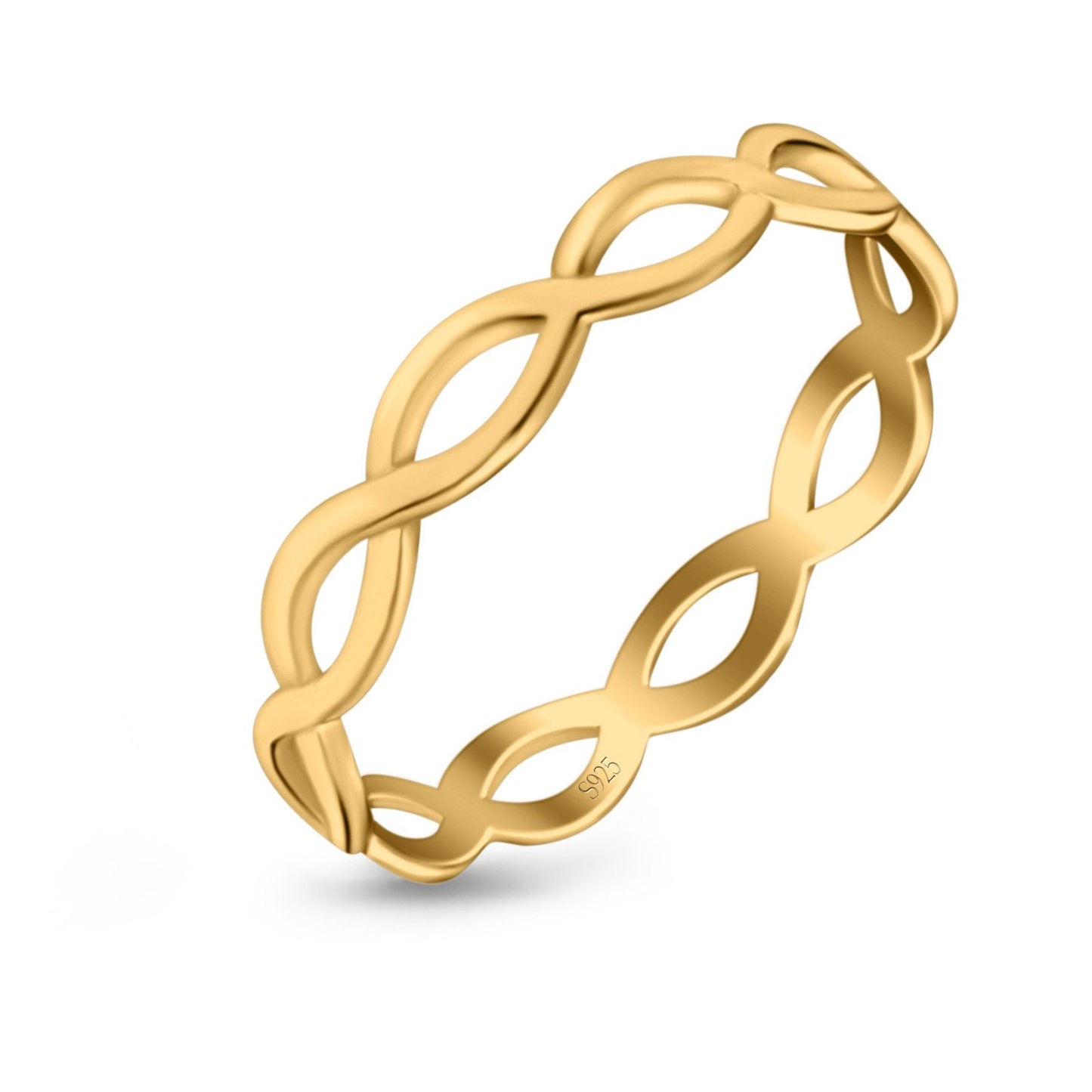 Full Eternity Infinity Braided Crisscross Yellow Tone Band Ring (3mm)