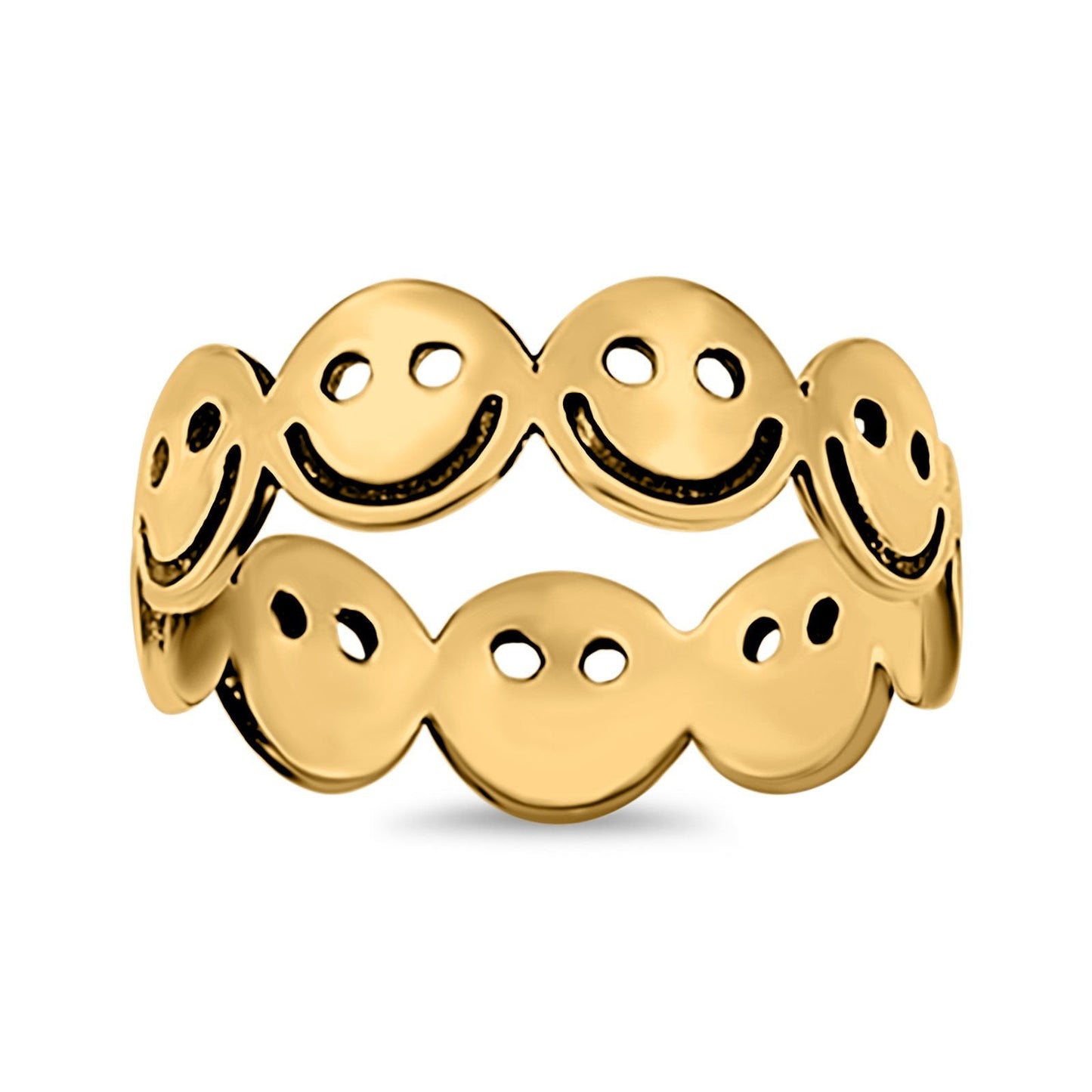 Smiley Face Band 6mm Oxidized Plain Thumb Yellow Tone Ring