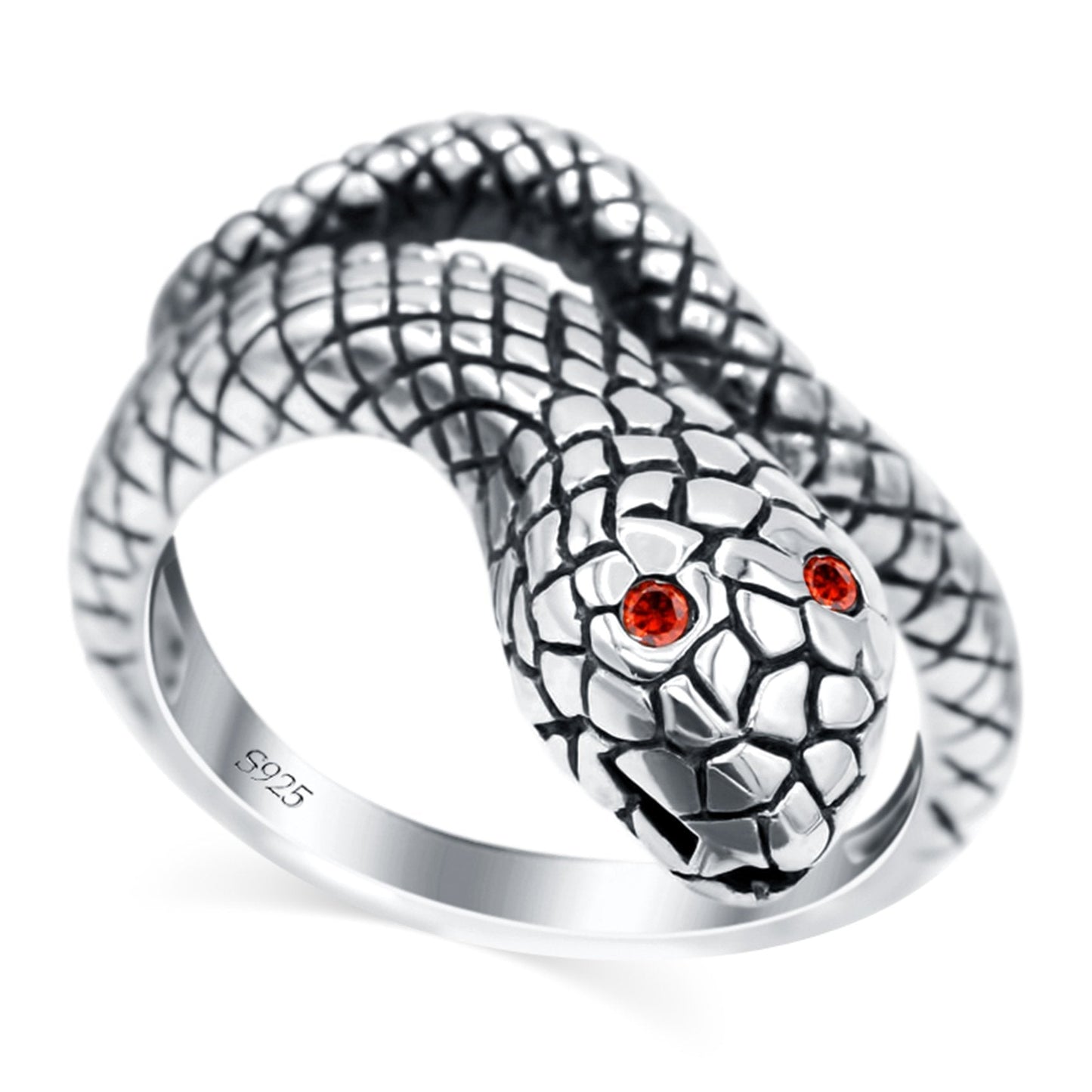 Snake Ring Oxidized Band Solid Simulated Garnet CZ (17mm)