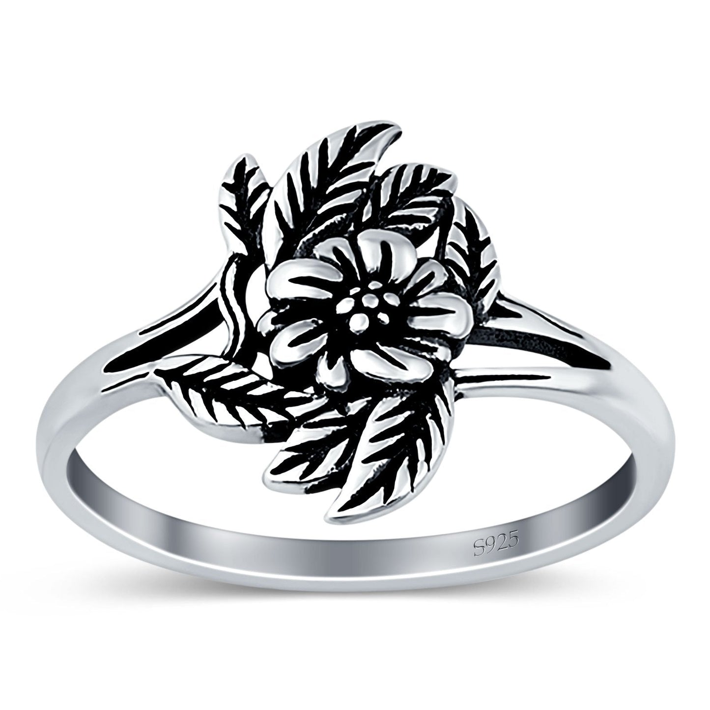 Flower Band Oxidized Ring