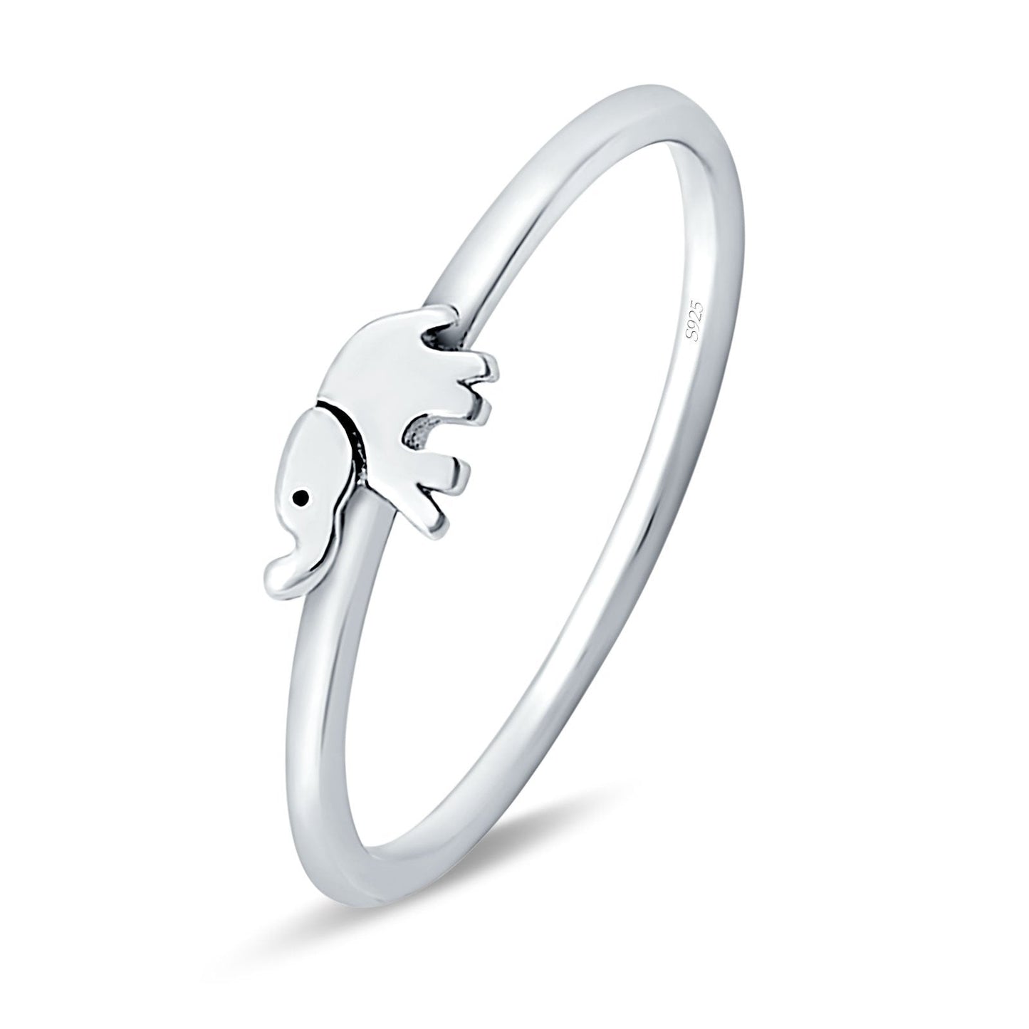 Petite Dainty Elephant Band Rhodium Plated Ring