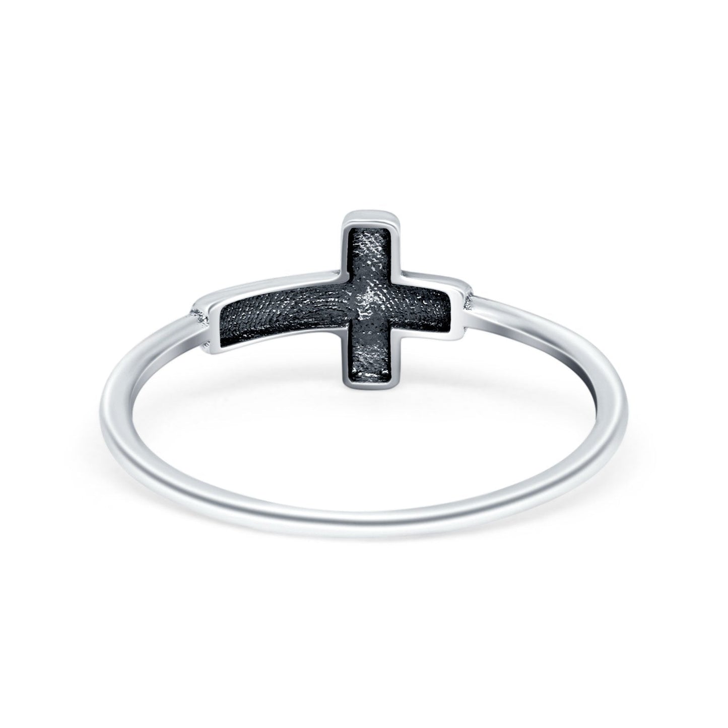 Textured Sideways Cross Band Petite Dainty Oxidized Plain Ring