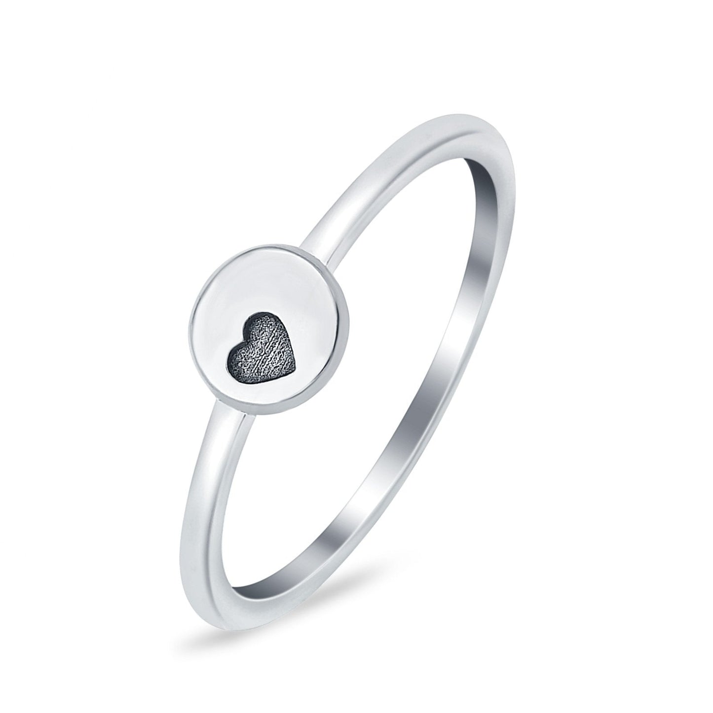 Round Heart Engraved Oxidized Ring