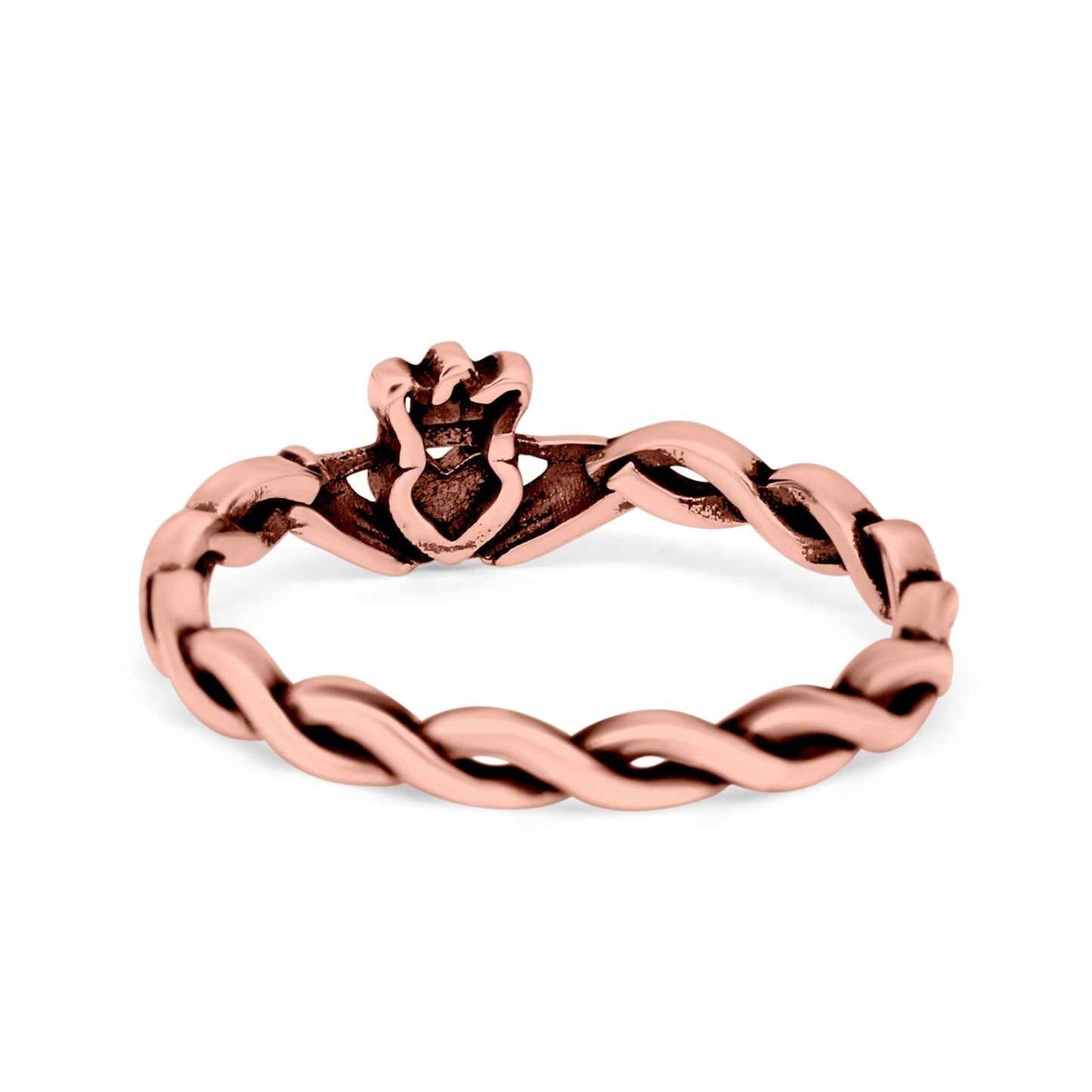 Rope Claddagh Band Oxidized Rose Tone Plain Thumb Ring