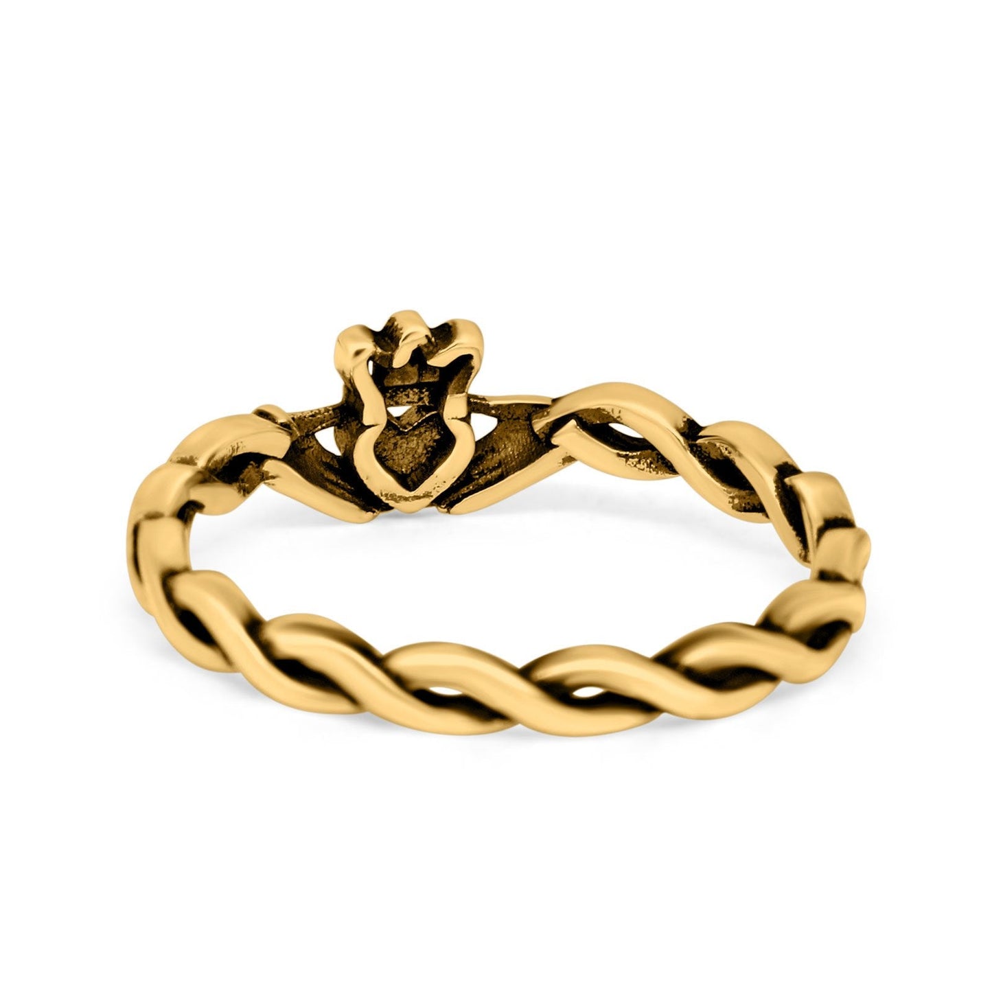 Rope Claddagh Band Oxidized Yellow Tone Plain Thumb Ring