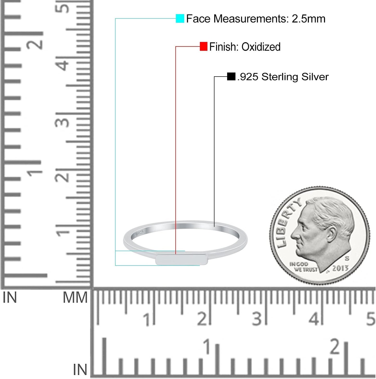 Bar Band Oxidized Ring  (2.5mm)