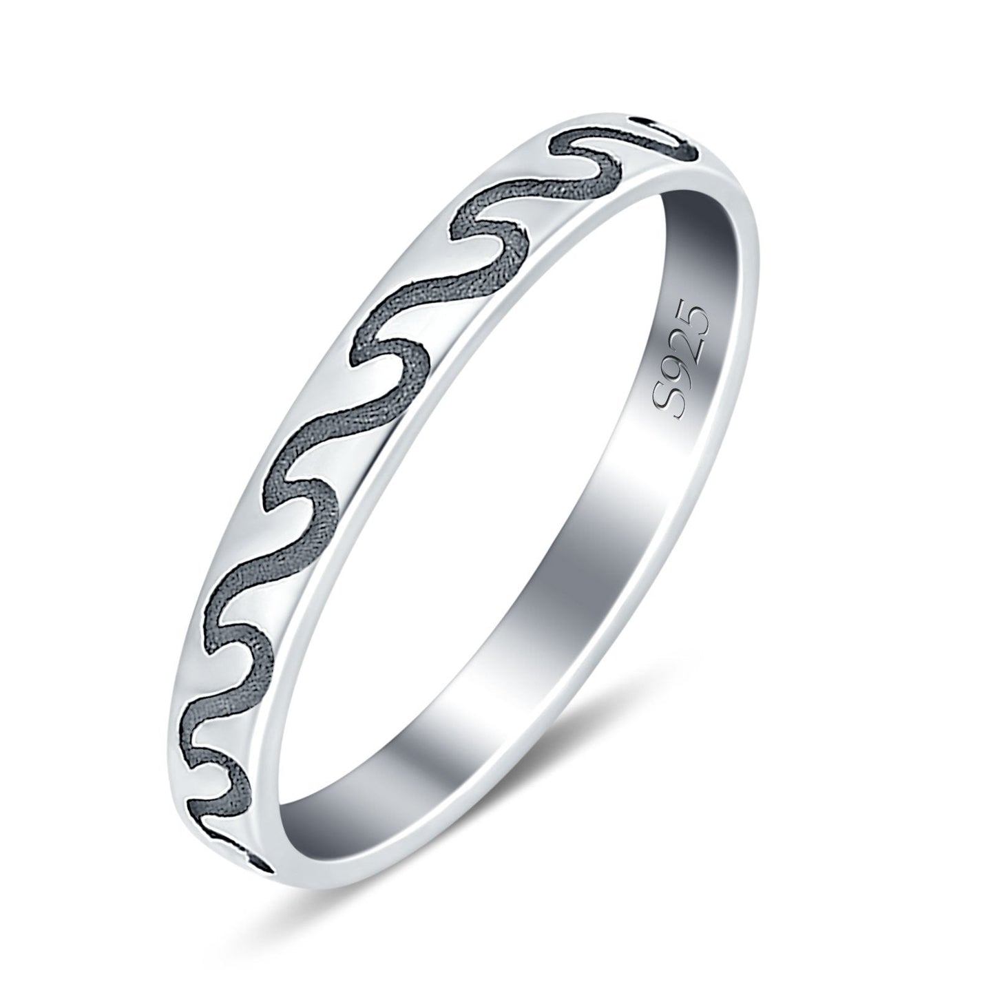 Simple Wave Band Oxidized Ring