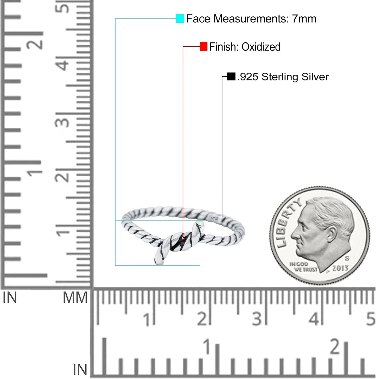 Rope Knot Ring Oxidized Band(7mm)