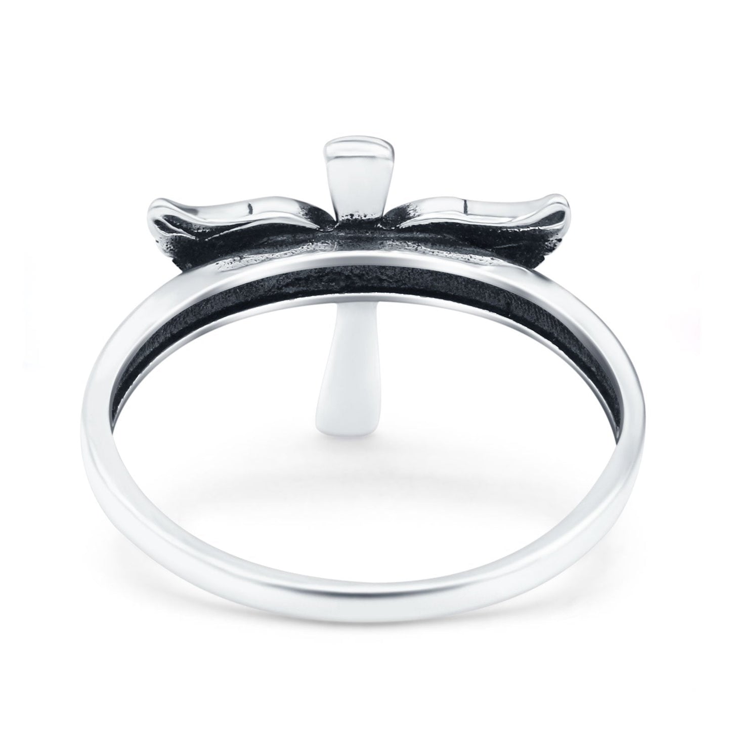 Cross Wings Oxidized Band Thumb Ring (13.5mm)