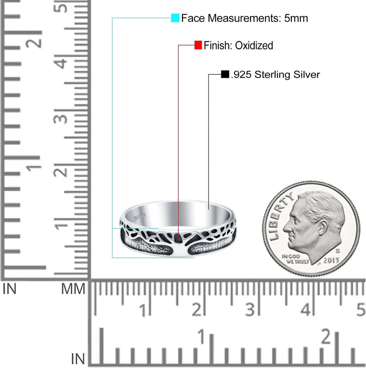 Growing Tree Oxidized Band Thumb Ring (5mm)