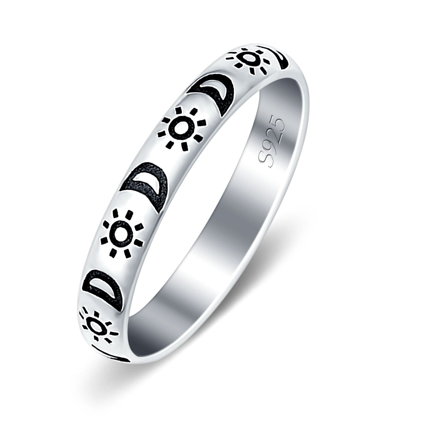 Moon & Stars Oxidized Band Thumb Ring (3mm)