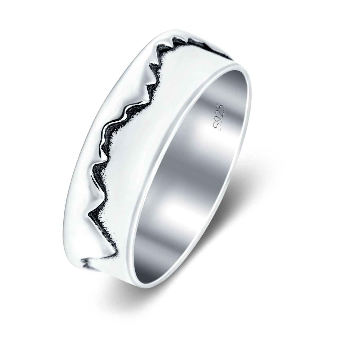 Mountains Oxidized Band Thumb Ring (6mm)