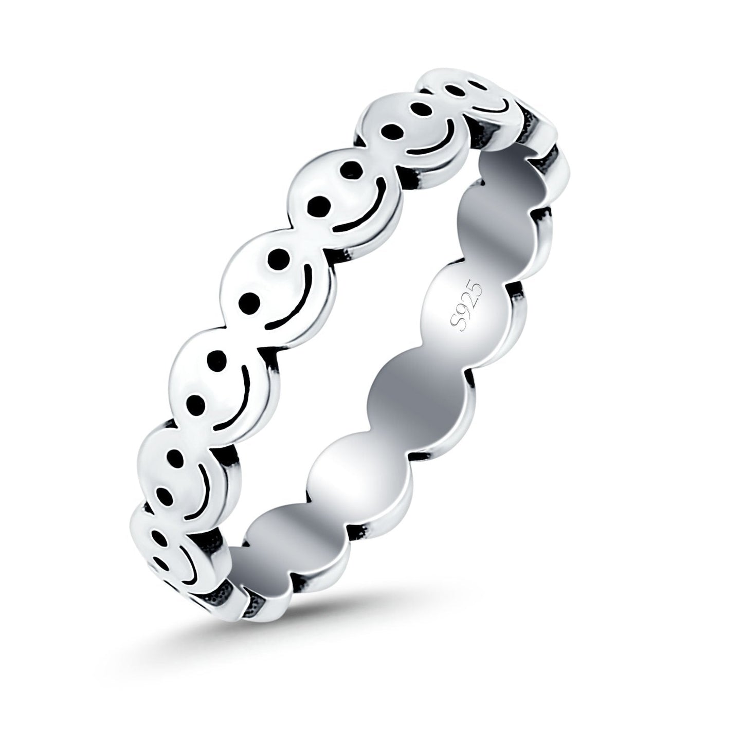 Happy Face Oxidized Band Thumb Ring (4mm)