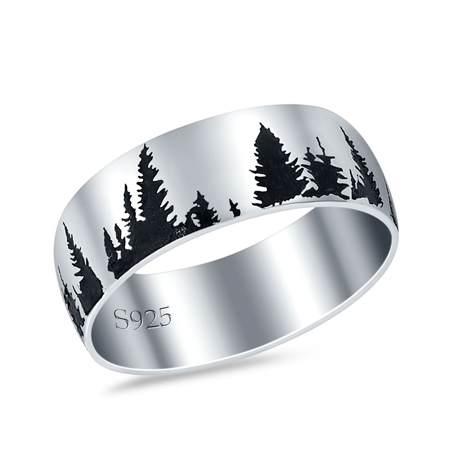 Forest Trees Band Oxidized Rings (6.8mm)