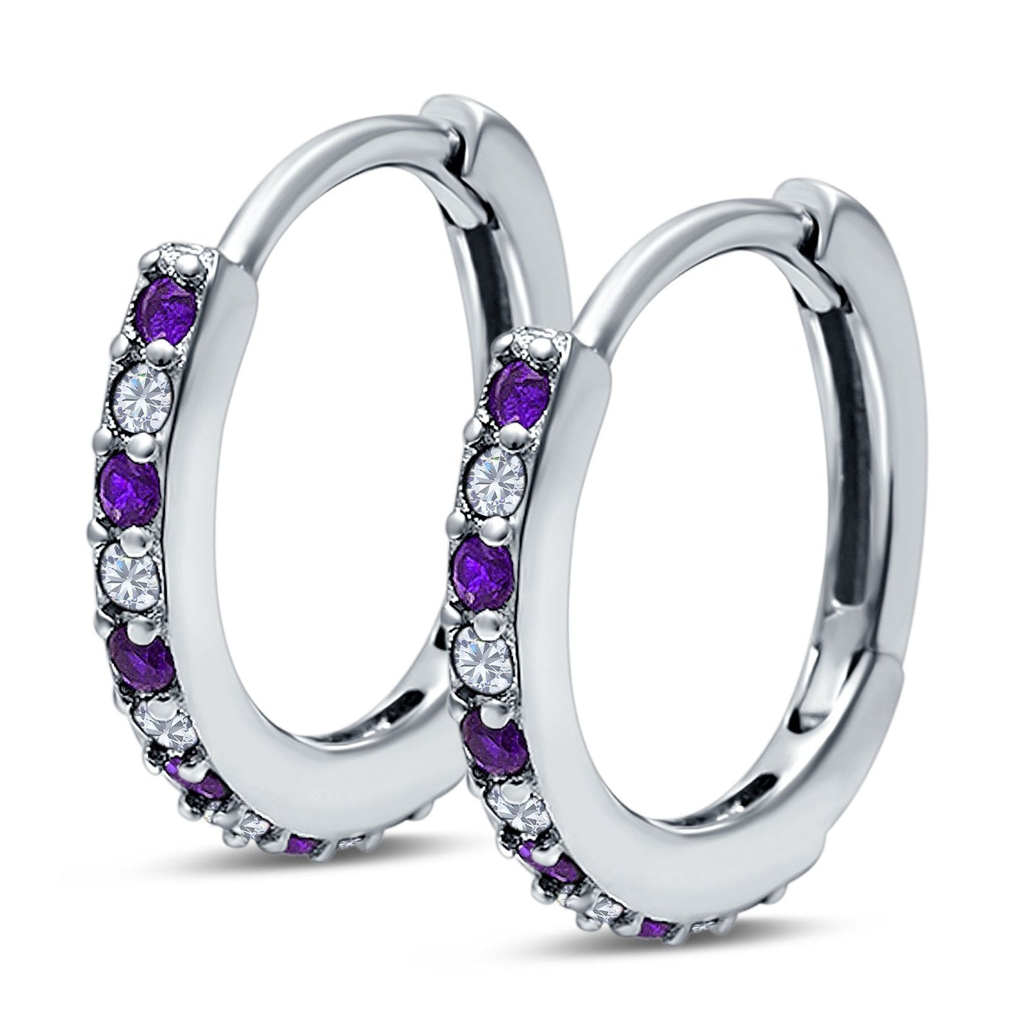 Half Eternity Hoop Earrings Round Simulated Amethyst Cubic Zirconia(16mm)